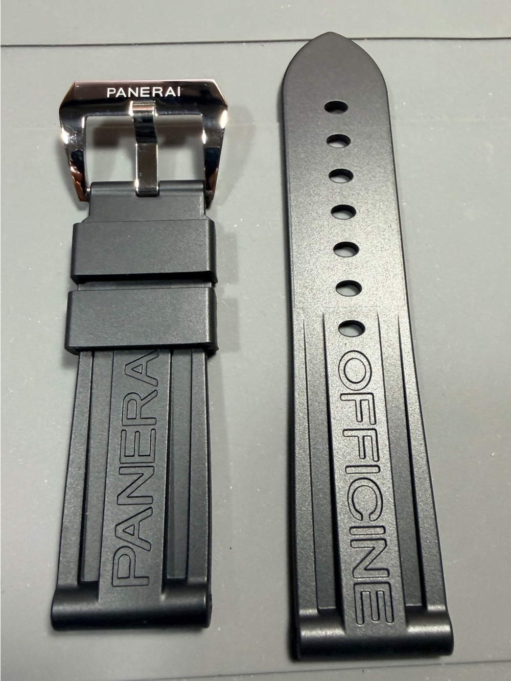 24mm PAM  Black Rubber Watch Strap with Brushed Buckle